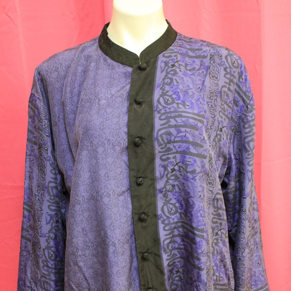 #586 Chico's Black & Blue Patterned Dress Jacket Size 3 (16)